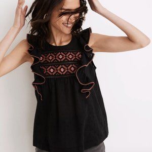 NWT Madewell Embroidered Ruffle-Shoulder Tank Top XS